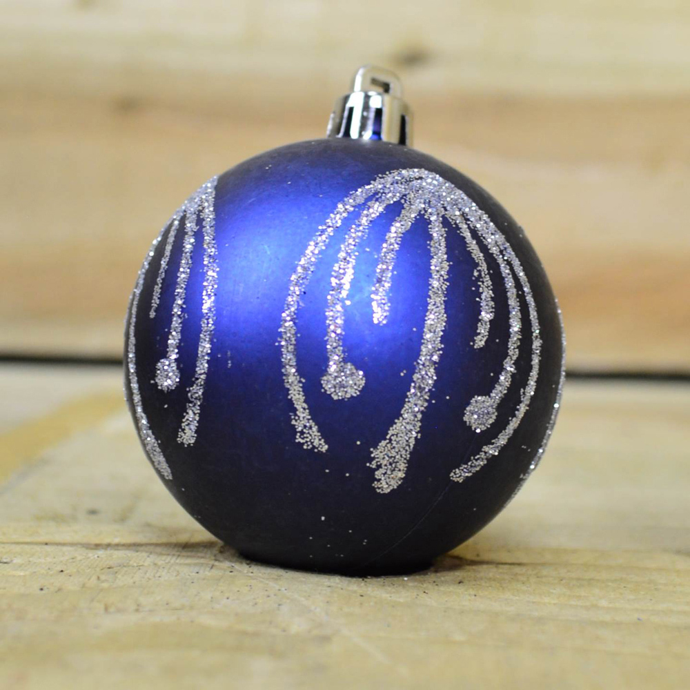 Premier Midnight Blue Deluxe Glitter Christmas Bauble 9 Pack Image 4