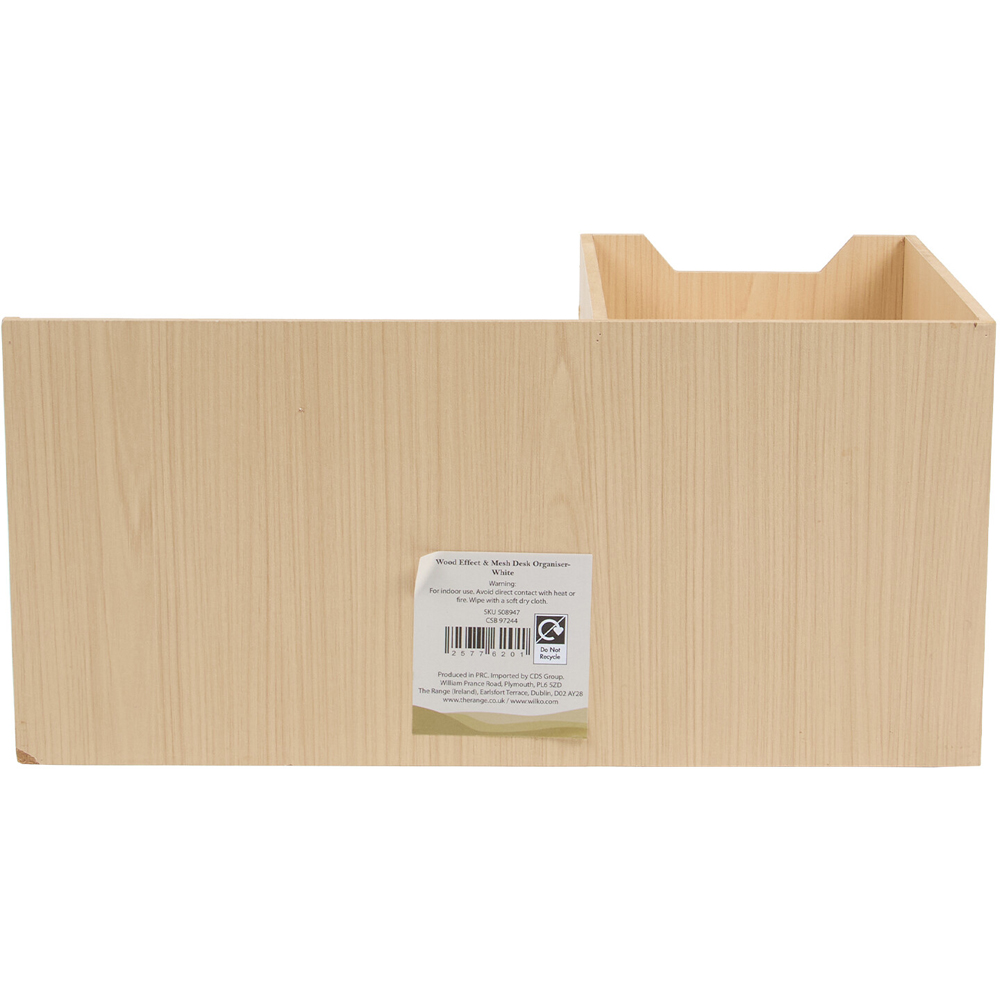 Wood Effect and White Mesh Desk Organiser Image 6