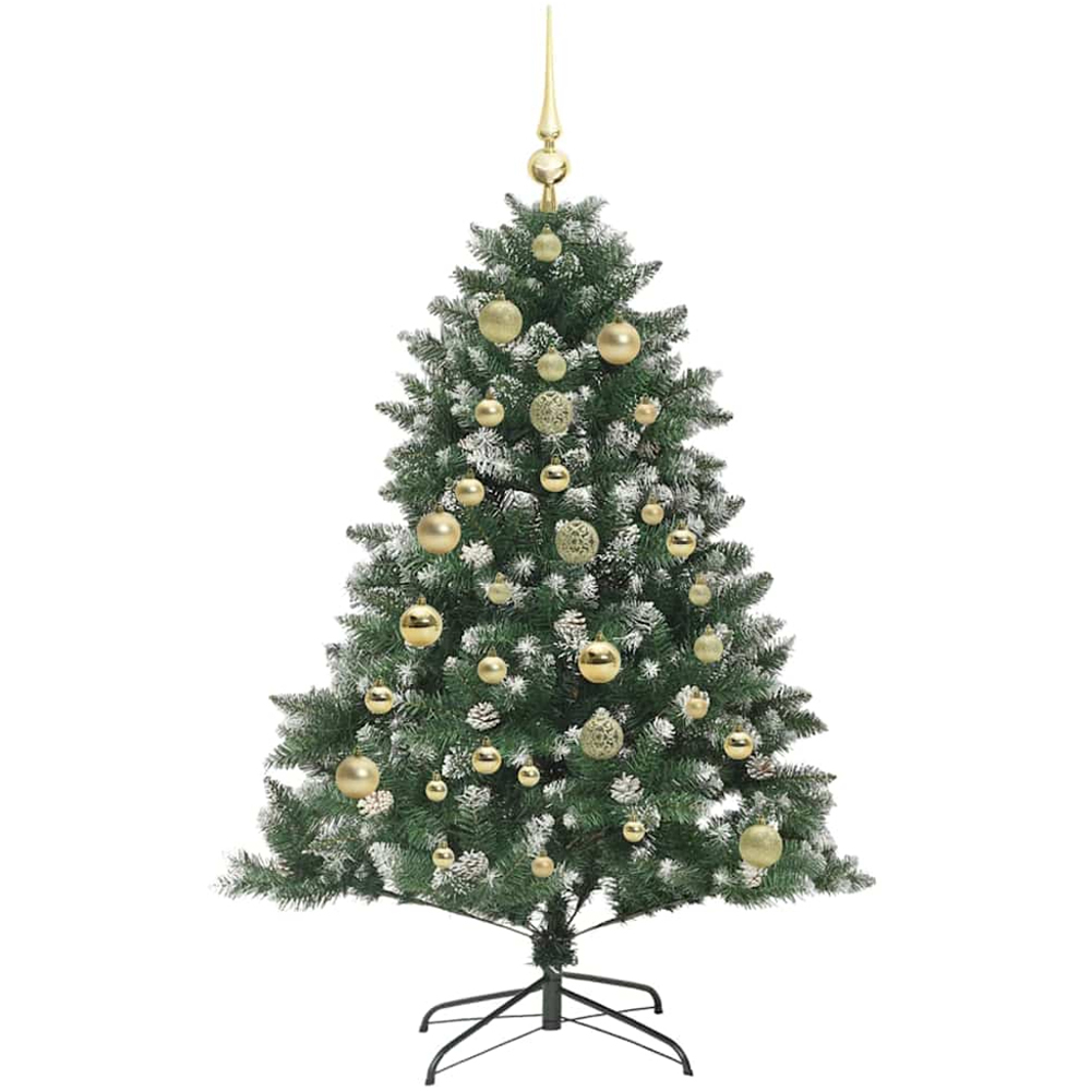 vidaXL Pre-Lit Gold Baubles Green Artificial Snow Tipped Christmas Tree 5ft Image 4