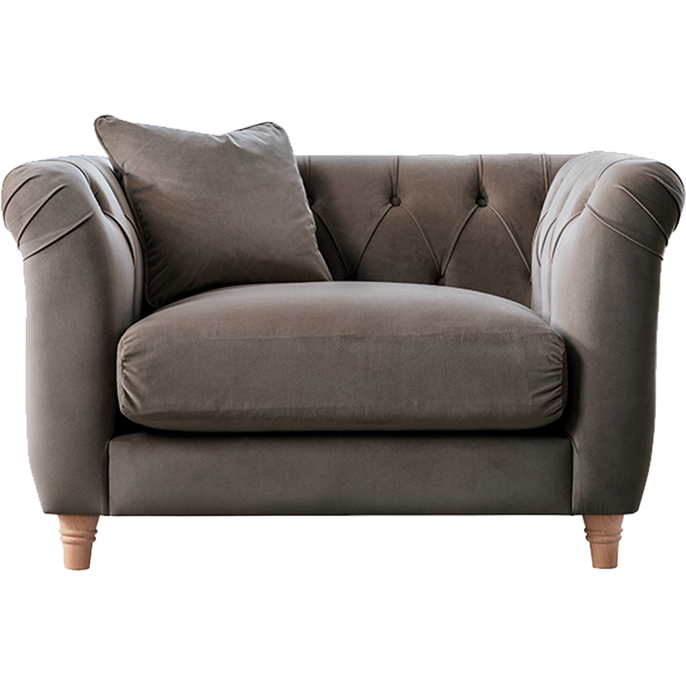 Elsie Chesterfield 5 Seater Mushroom Plush Velvet Sofa Suite Image 4