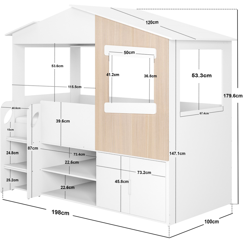 Flair Dreamland White and Oak Play House Bed Frame with Storage Image 9