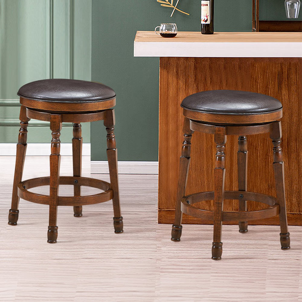 Costway PU Leather Swivel Bar Stool with Footrest Set of 2 Image 1