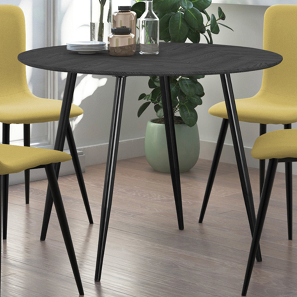 Loft24 Monza 4 Seater Grey Oak Black Round Dining Table Image 1