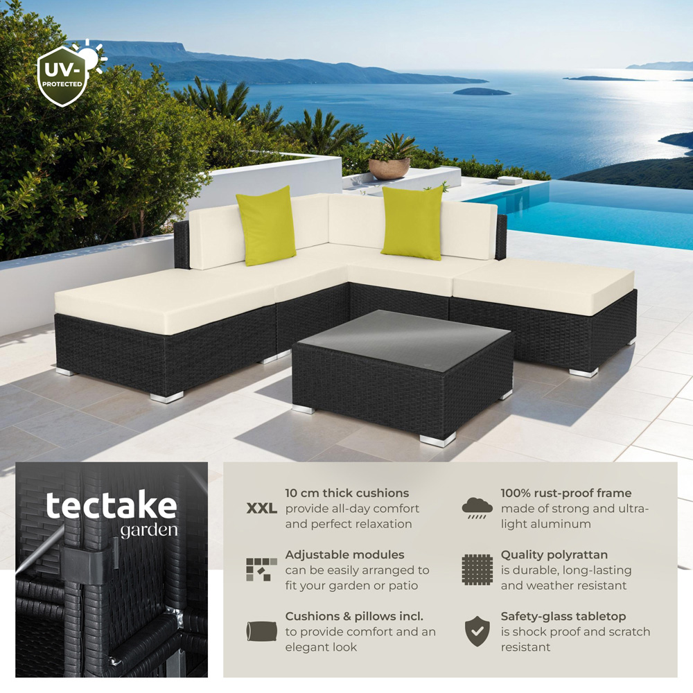 tectake Paris 5 Seater Black Rattan Garden Corner Lounge Set Image 6