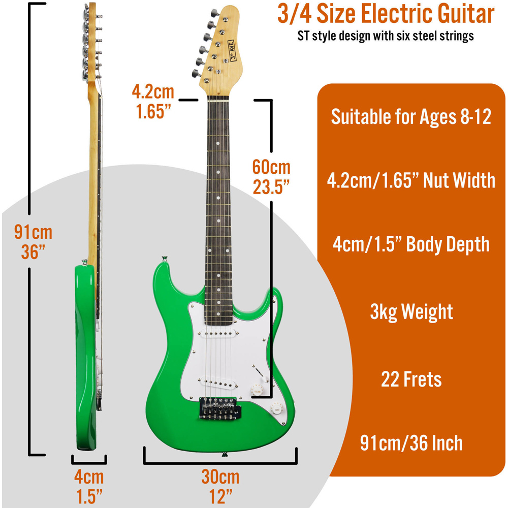 3rd Avenue Green Three Quarter Size Electric Guitar Set Image 6
