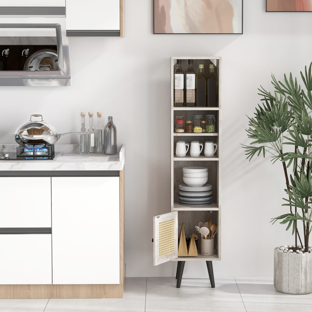 Costway Single Door 4 Shelf Grey Slim Wooden Cabinet Image 4