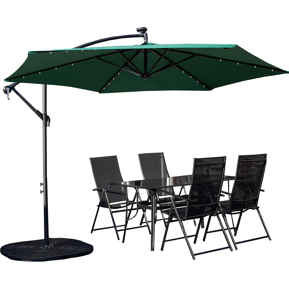 Samuel Alexander 4 Seater Glass Top Outdoor Dining Set with Green Banana Lit Parasol and Base Image 2