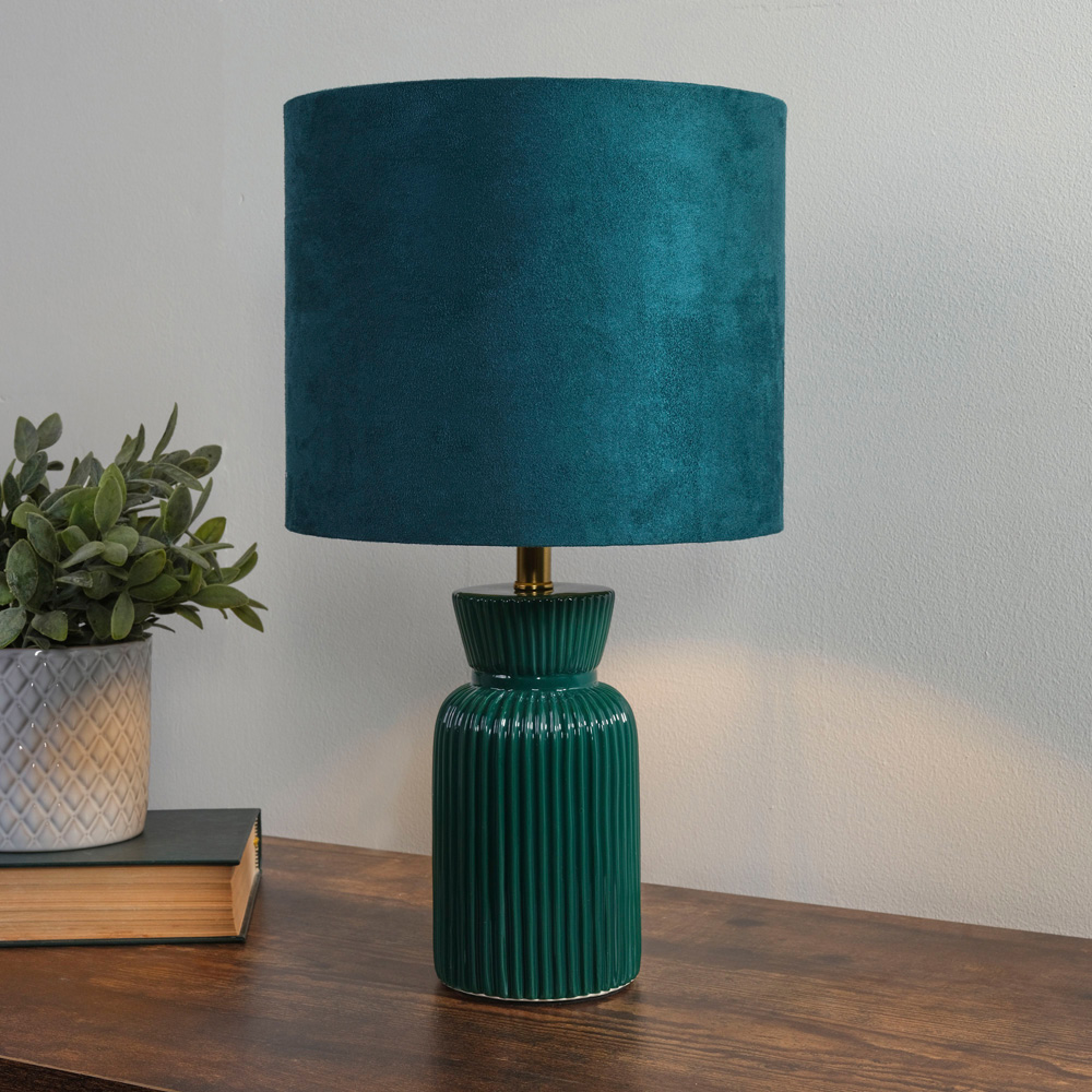 Lighting Collection Romero Suede Effect Fabric Shade Green Ceramic Table Lamp Image 2