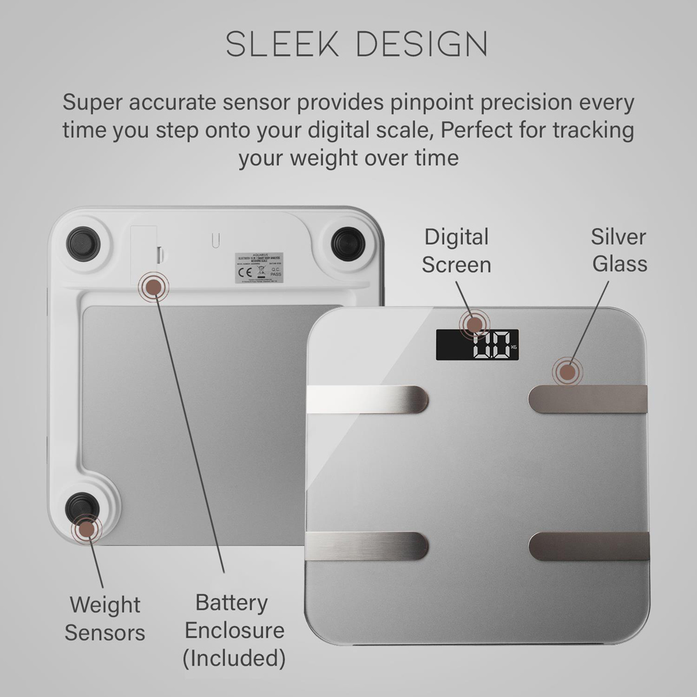 Aquarius 16-in-1 Silver Bluetooth Smart Body Analysis Weighing Scale Image 2