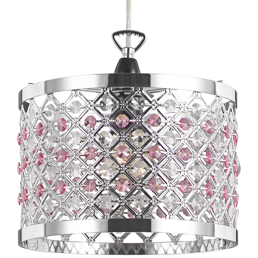 Happy Homewares Modern Sparkly Clear and Pink Beads Ceiling Light Pendant Shade Image 1