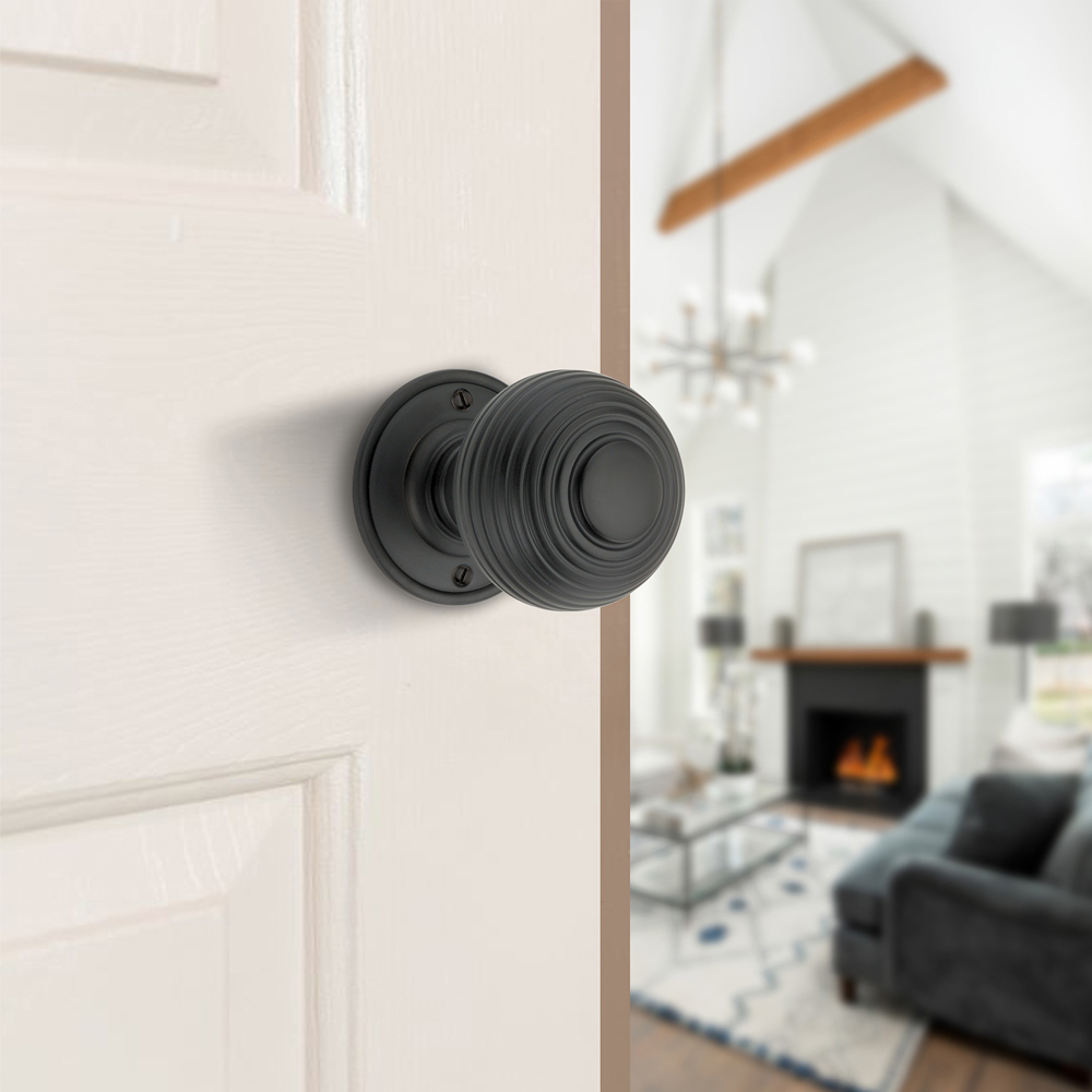 Spira Brass Matt Black Beehive Large 60mm Mortice Door Knob 2 Pack Image 2