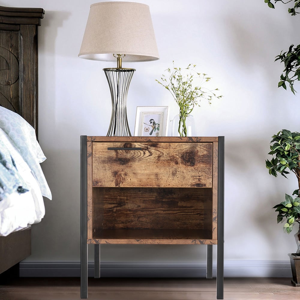 Living and Home Brown Retro Bedside Table Image 8
