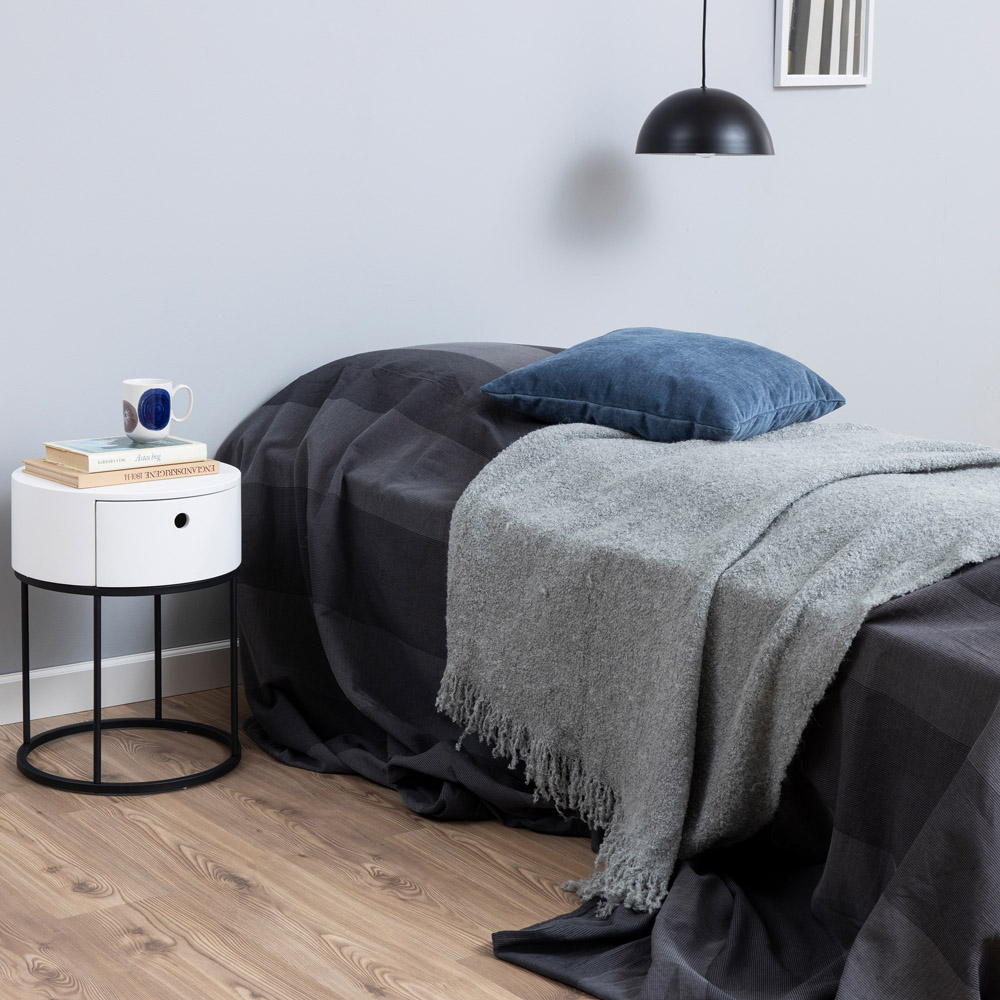 Florence Polo Single Drawer Black and White Round Bedside Table Image 9