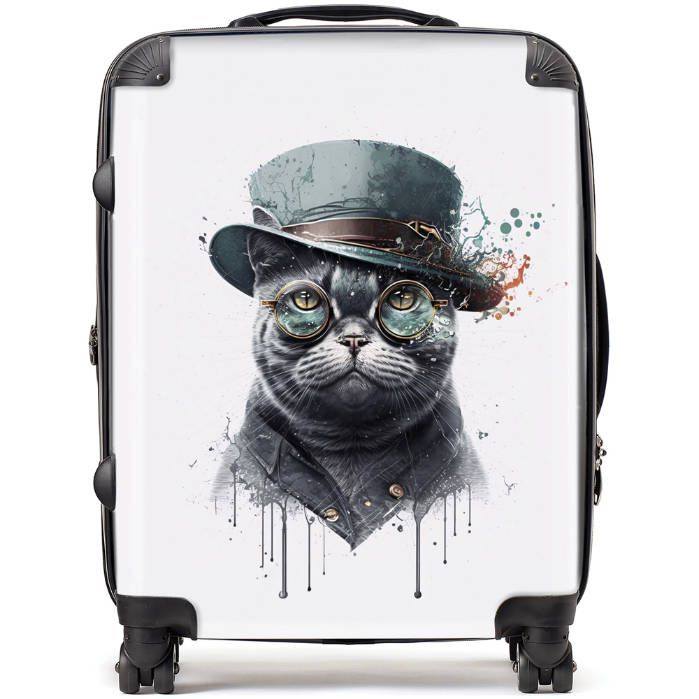 Warren Reed Designer Large Splashart British Shorthair Cat with Glasses Suitcase Image 1
