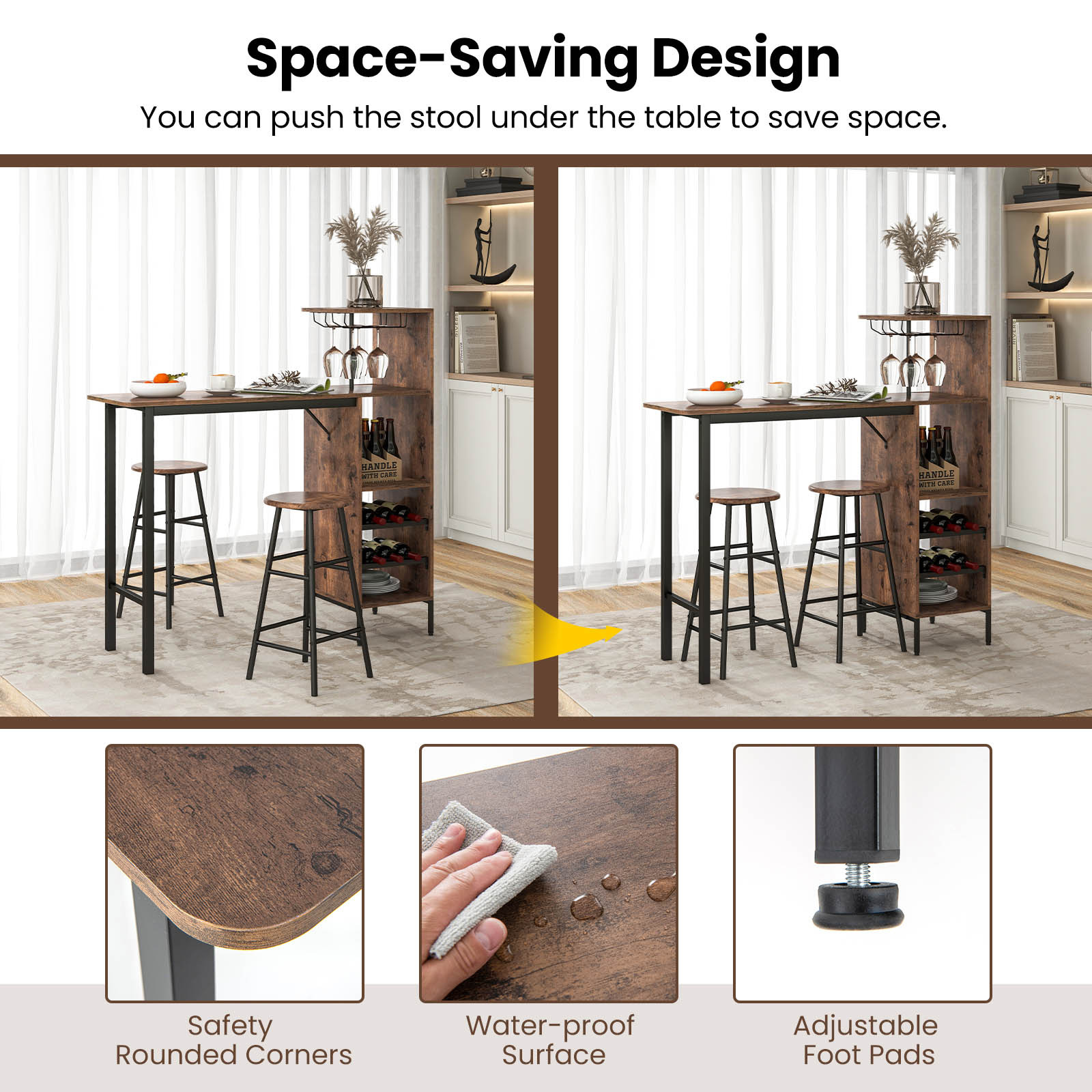 Costway 2 Seater Counter Height Dining Set Dark Brown Image 8