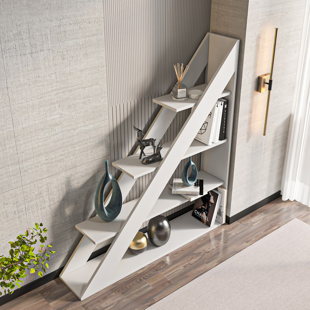 Decorotika Pisagor 4 Shelf White Corner Bookcase Image 6