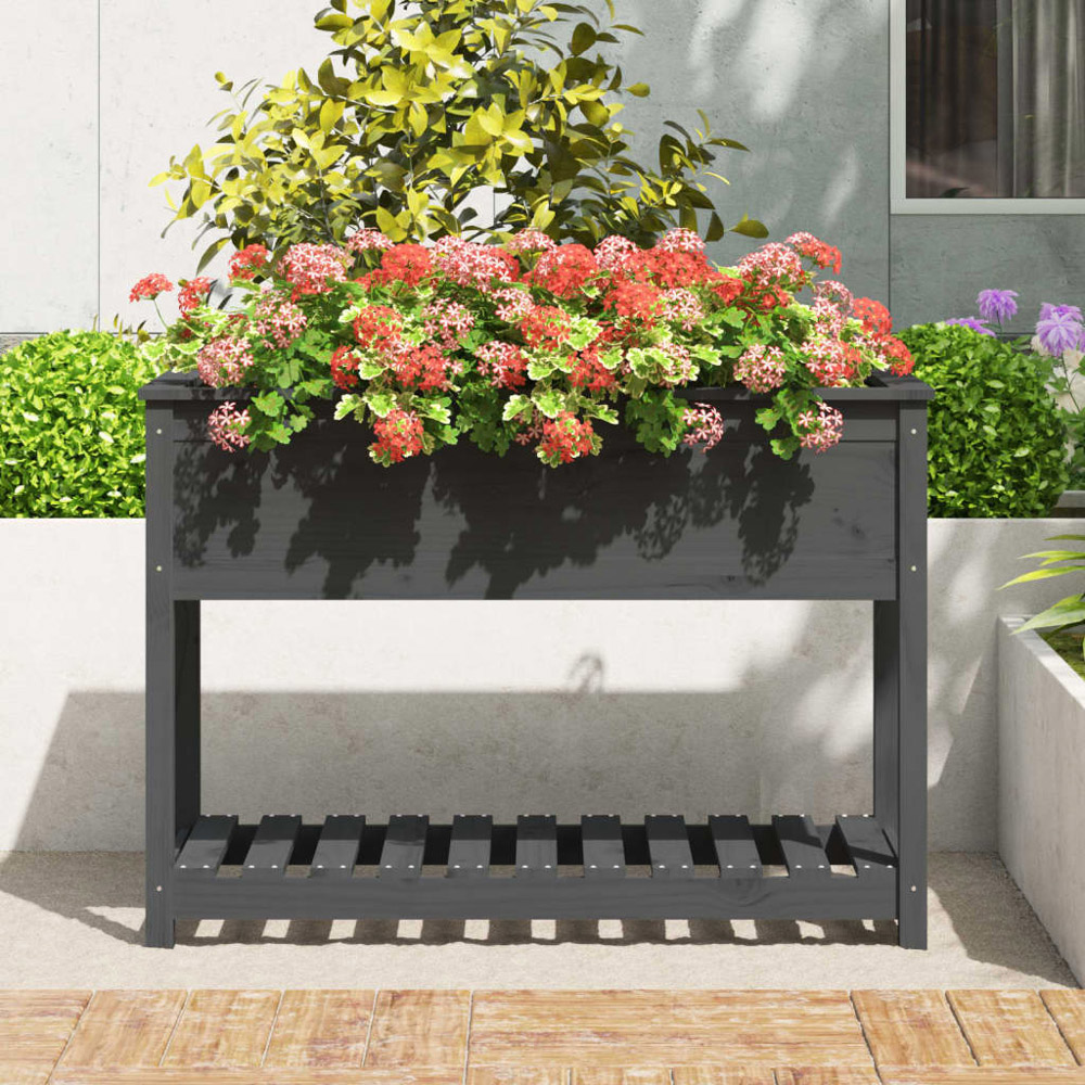 vidaXL Single Shelf Grey Solid Pine Wood Garden Planter 111.5 x 54 x 81cm Image 2
