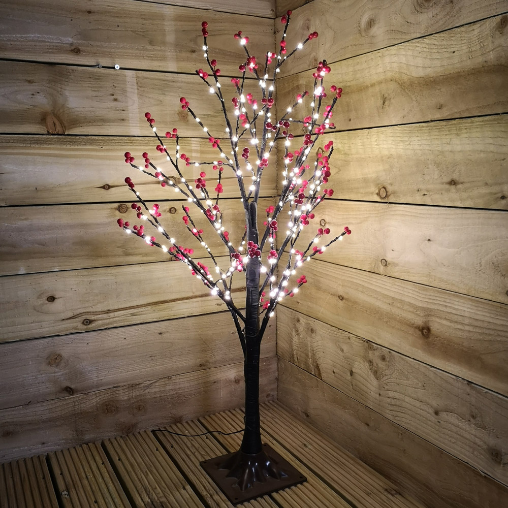 Samuel Alexander Warm White LED Black Christmas Twig Tree with Red Berry 3ft Image 2