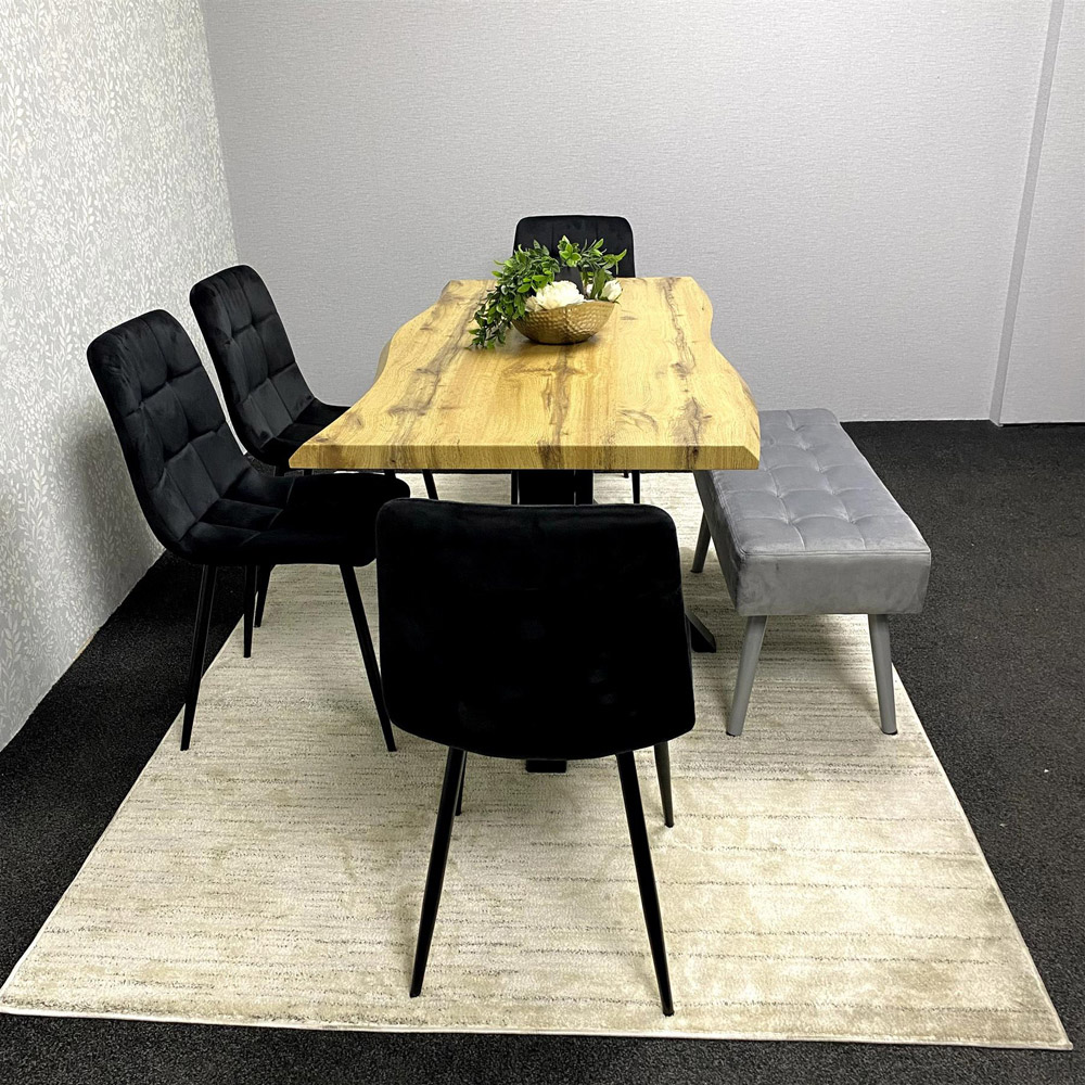 Kosy Koala 6 Seater Wood and Velvet Dining Table Set with Bench Black and Grey Image 5