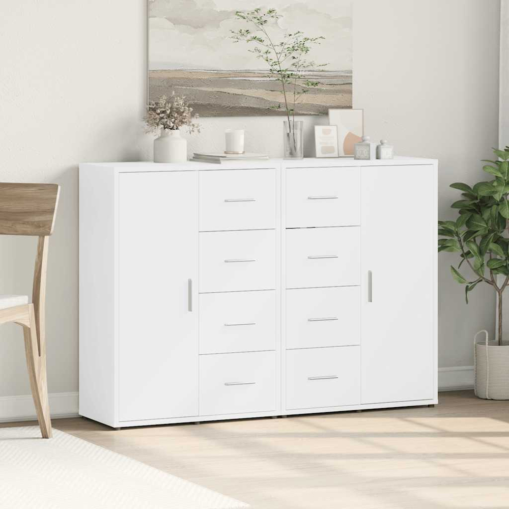 vidaXL Single Door 4 Drawer White Sideboard Set of 2 Image 9