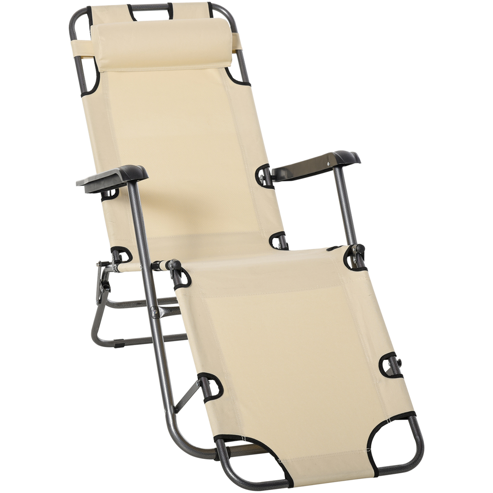 Outsunny Outdoor 2 in 1 Sun Lounger Folding Reclining Chair Pillow Beige Image 2