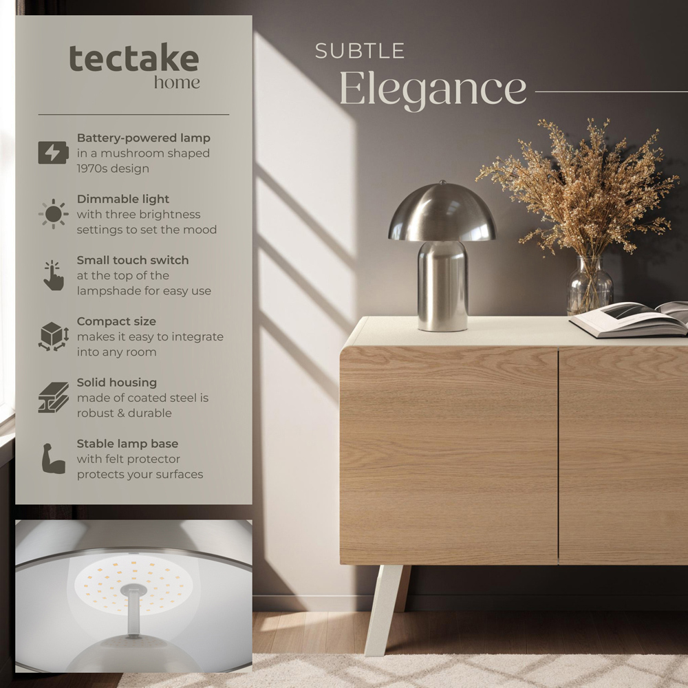tectake Kade Nickel Matt Retro Battery Powered Table Lamp Image 6