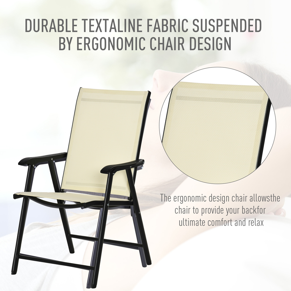 Outsunny Set of 2 Beige Foldable Garden Dining Chair Image 4