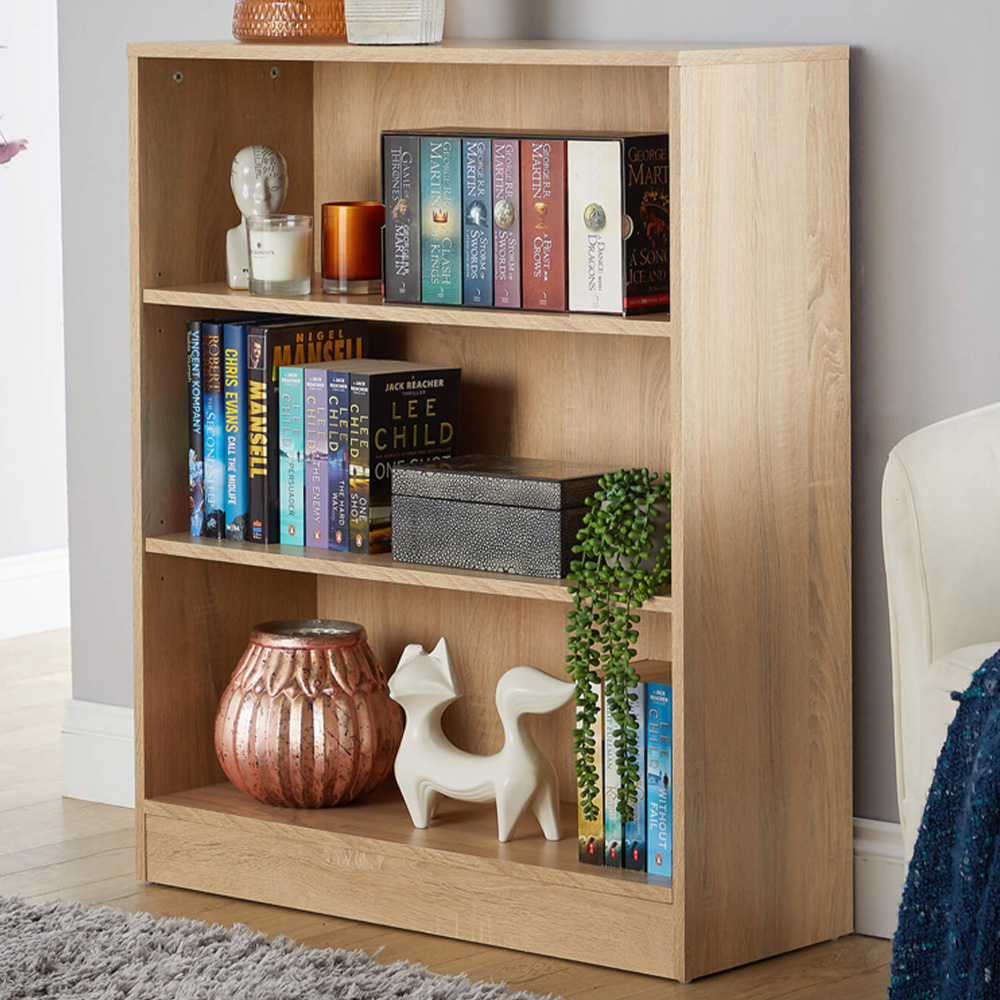 Home Source Clara 3 Shelf Oak Short Bookcase Image 1