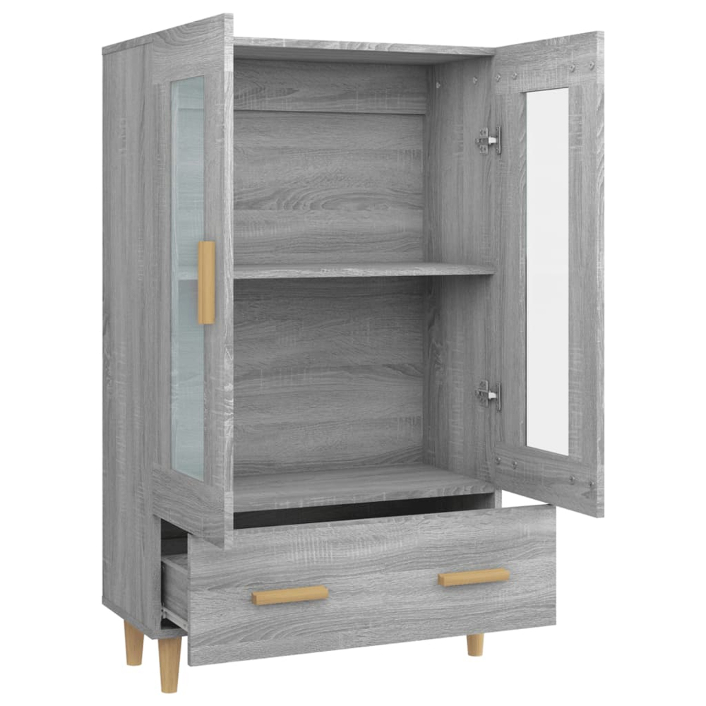 vidaXL 2 Glass Door Single Drawer Grey Sonoma Highboard Image 6