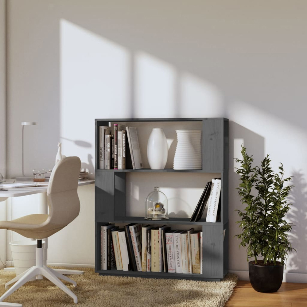 vidaXL 3 Shelf Grey Solid Pine Wood Bookcase Image 7