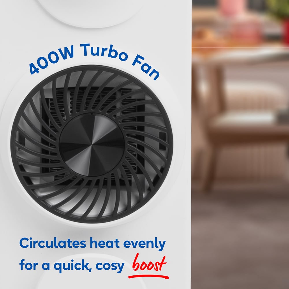 Russell Hobbs RHOFR2403 White and Black 13 Fin Manual Oil Filled Radiator Turbo Fan 2500W Image 6