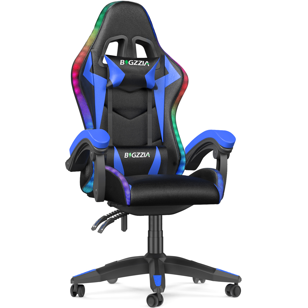 Rattrix Blue Height Adjustable Lumbar Backrest Gaming Chair with Headrest and LED Light Image 2