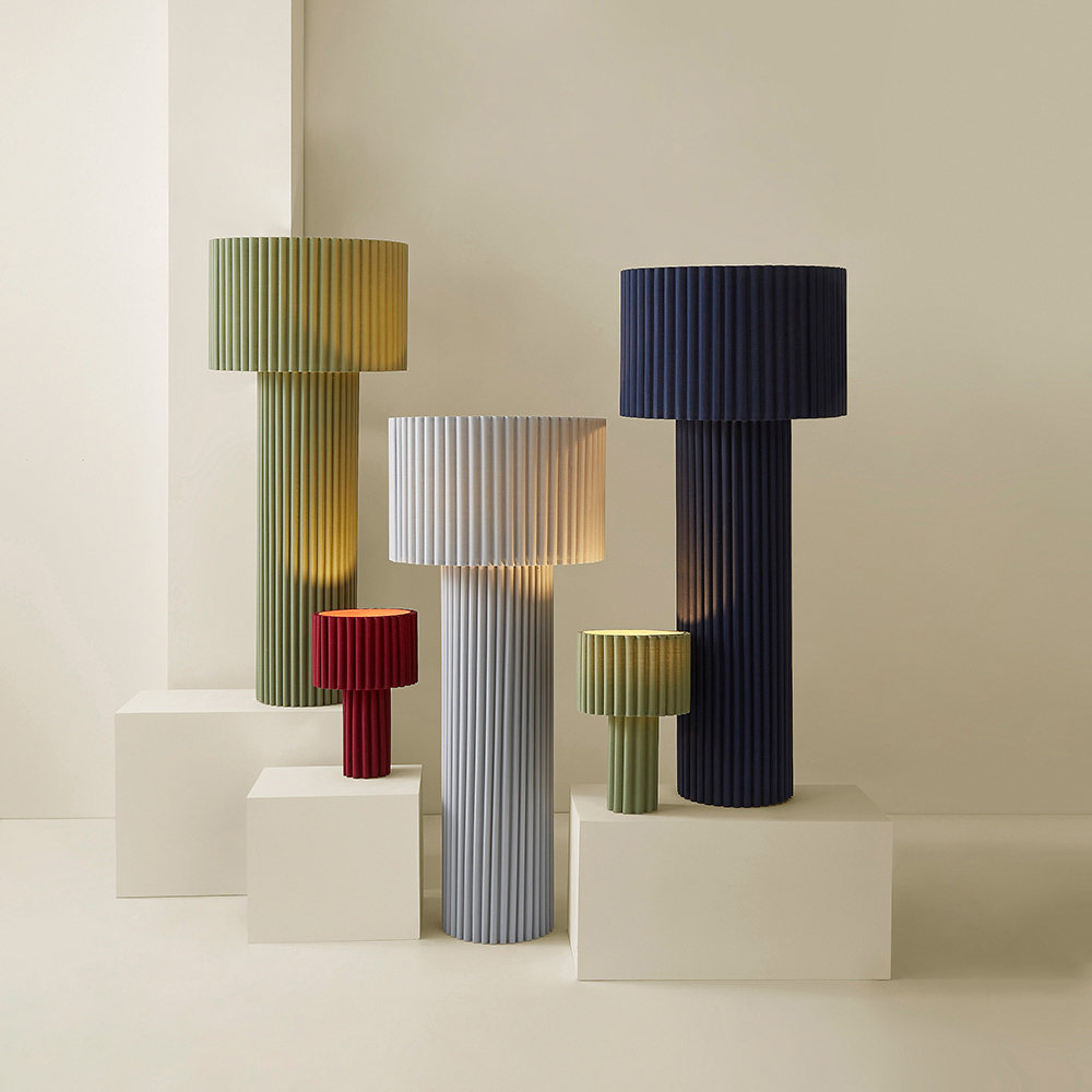 ValueLights Lenny Navy Blue Drum Lamp Shade Ribbed Fabric Midi LED Floor Lamp Image 7