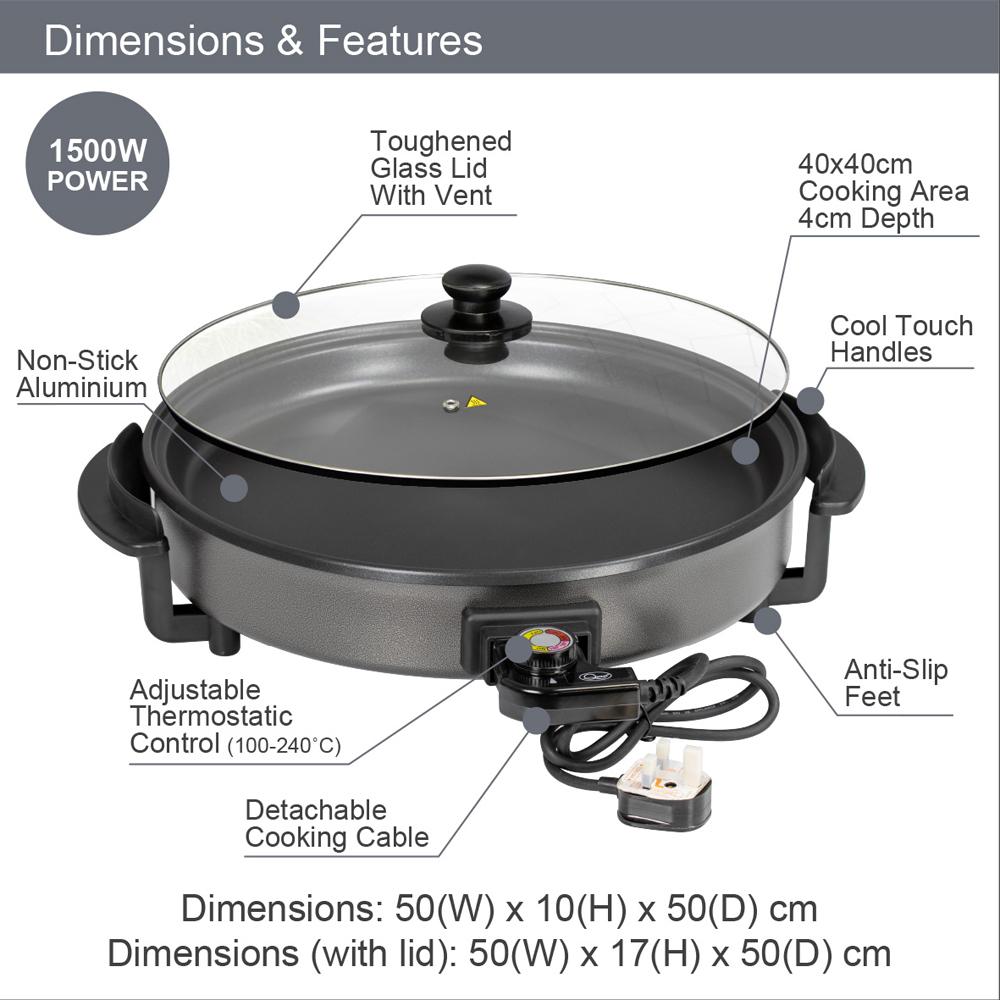 Quest Black Multi-Function 40cm Electric Cooker Pan Image 5