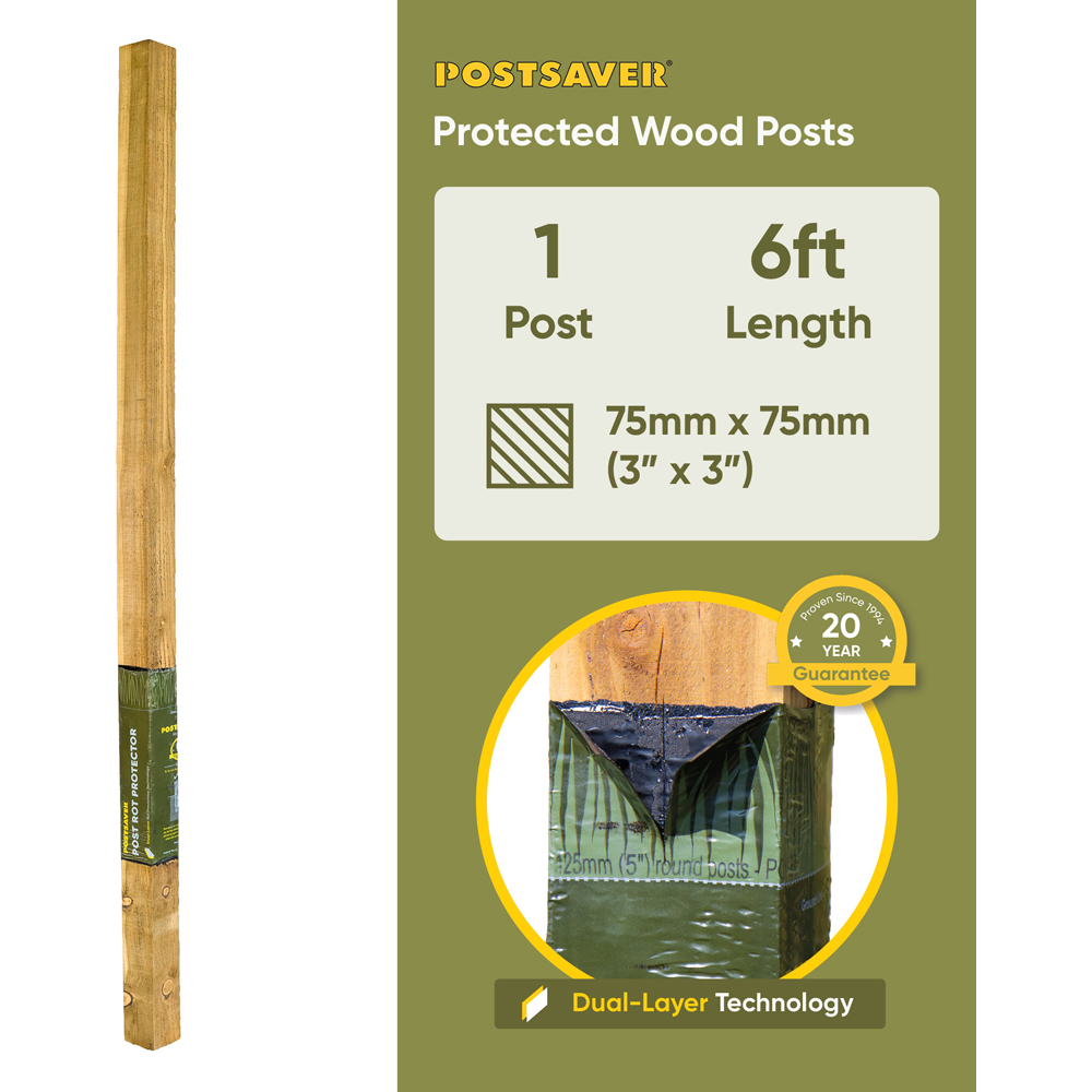 Postsaver Pro Post 3 x 3 inch UC4 Treated Wooden Fence Post 6ft Image 8