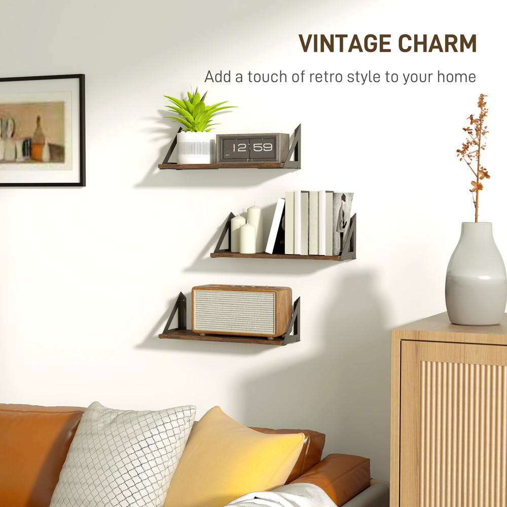 Portland Rustic Brown Vintage Wall Shelf 3 Pack Image 6