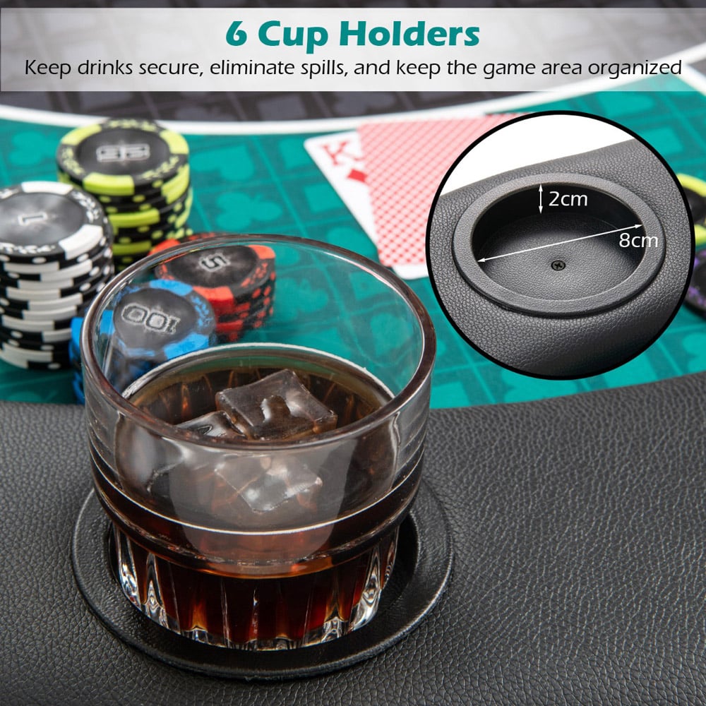 Costway 6 Player Green Portable Round Blackjack Board Game Mat with Carry Bag Image 6