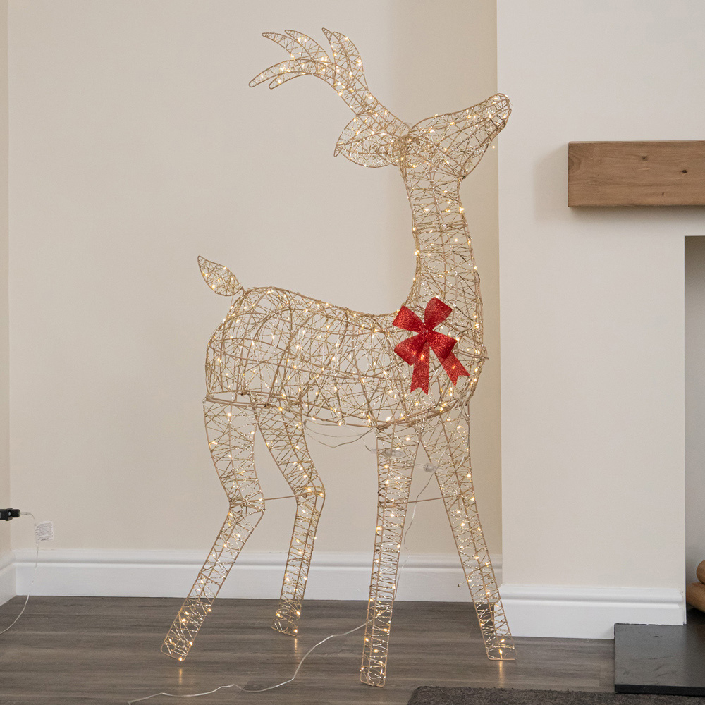Samuel Alexander 300 Warm White LED Gold Twist Standing Reindeer Christmas Decoration 4ft Image 1