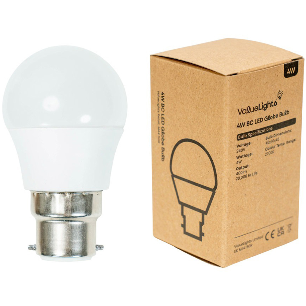 ValueLights 4 Pack B22 LED 4W 2700K Warm White Globe Light Bulbs Image 2