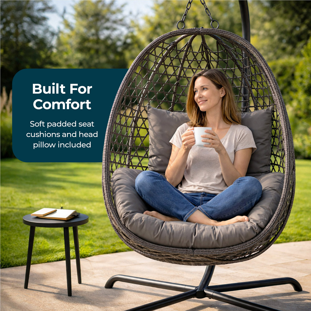 Jack Stonehouse Rattan Hanging Garden Egg Chair with Cushions Image 4