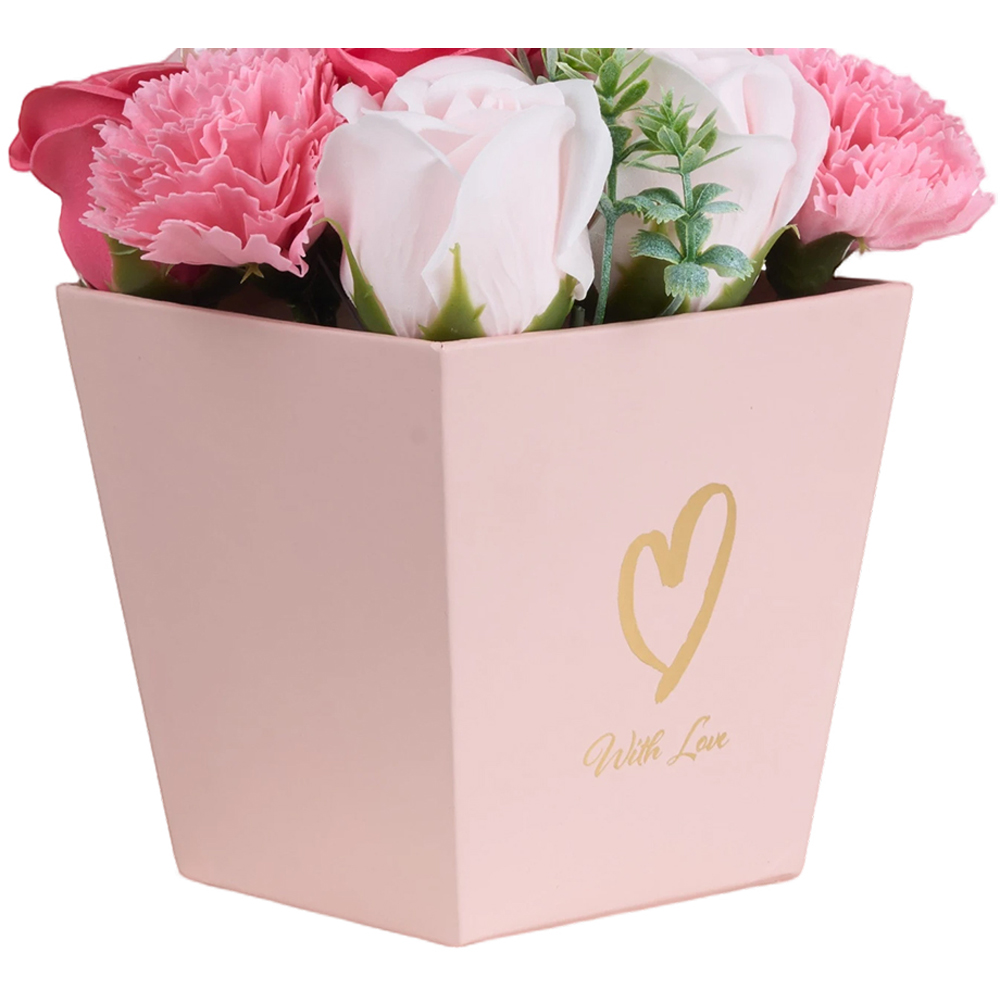 Living and Home Pink Rose and Carnation Soap Flower Bouquet Gift Box Image 3