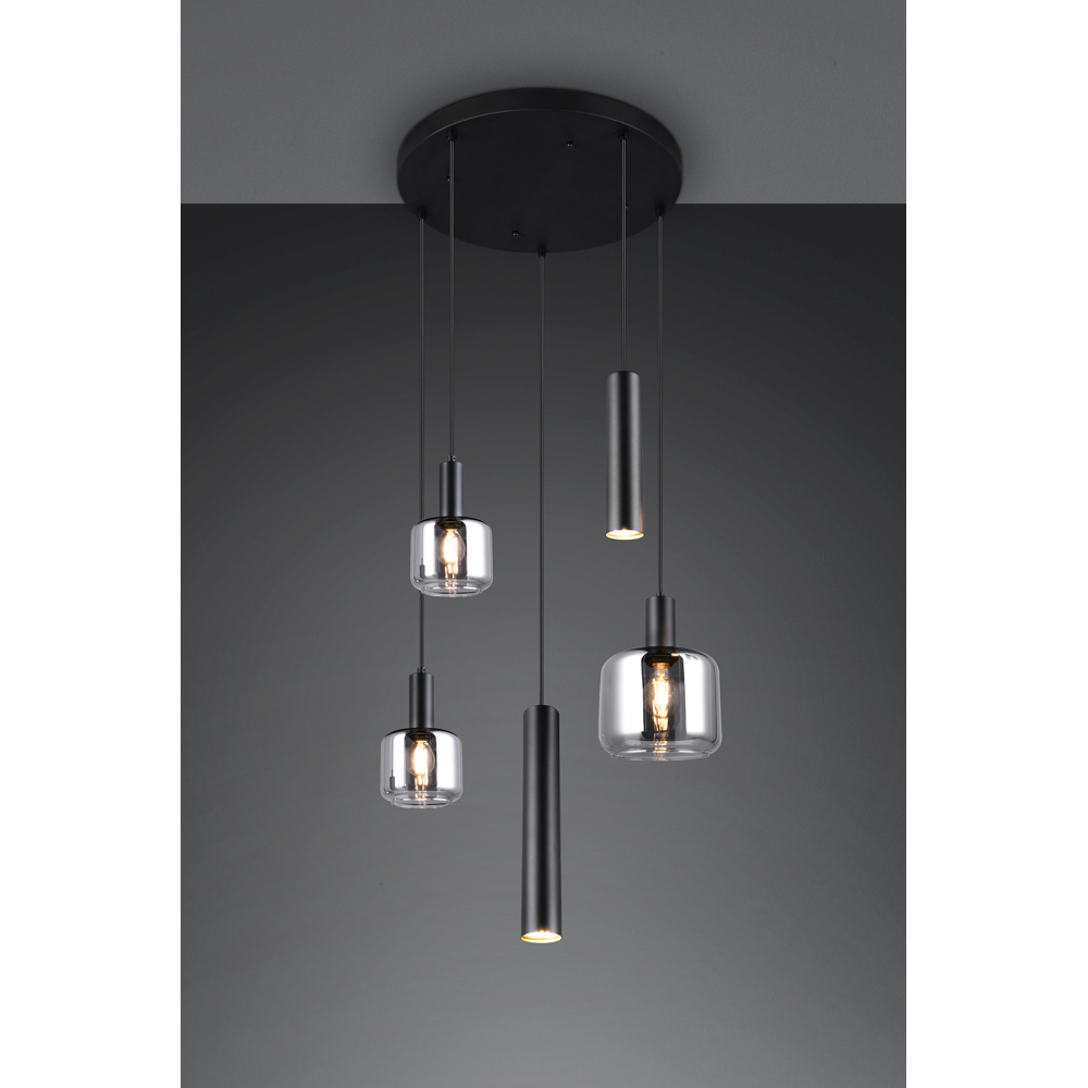 TRIO Mataro 5 Light Matt Black Ceiling Pendant Light Image 2