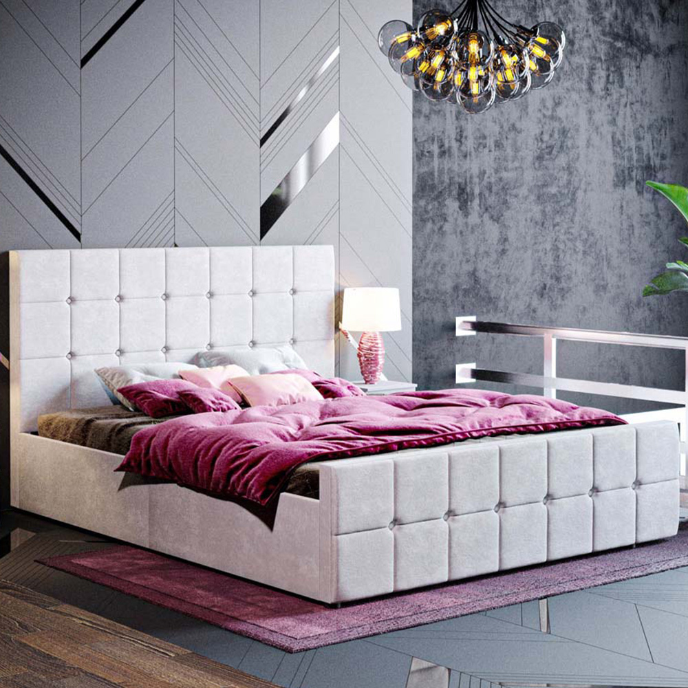 Vida Designs Valentina King Size Light Grey Velvet Ottoman Bed Image 1