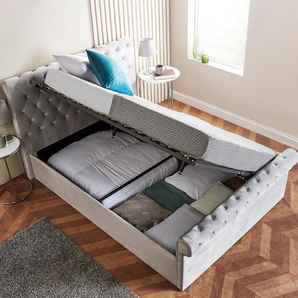Home Treats Small Double Grey Brushed Velvet Ottoman Bed Image 6