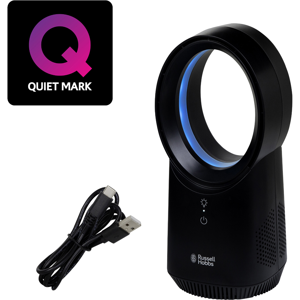 Russell Hobbs Black Quiet Bladeless Compact Desk Fan with USB Image 2