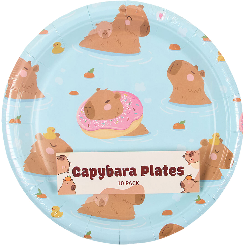 Pack of 10 Capybara Paper Plates Blue Image 1
