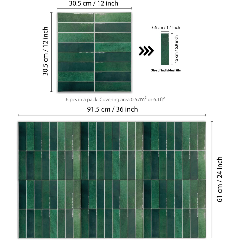 Walplus Dark Moss Green Rectangular 3D Tile Sticker 30.5 x 30.5cm 6 Pack Image 8