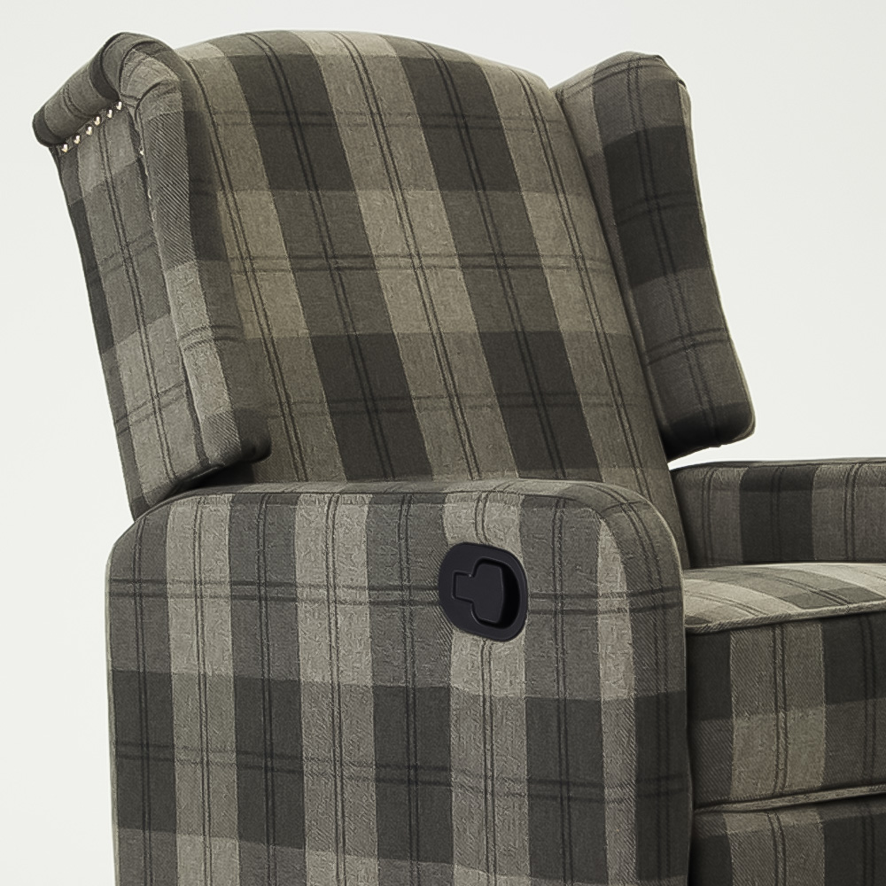Home Detail Charles Grey Tartan Swivel Manual Recliner Chair Image 3
