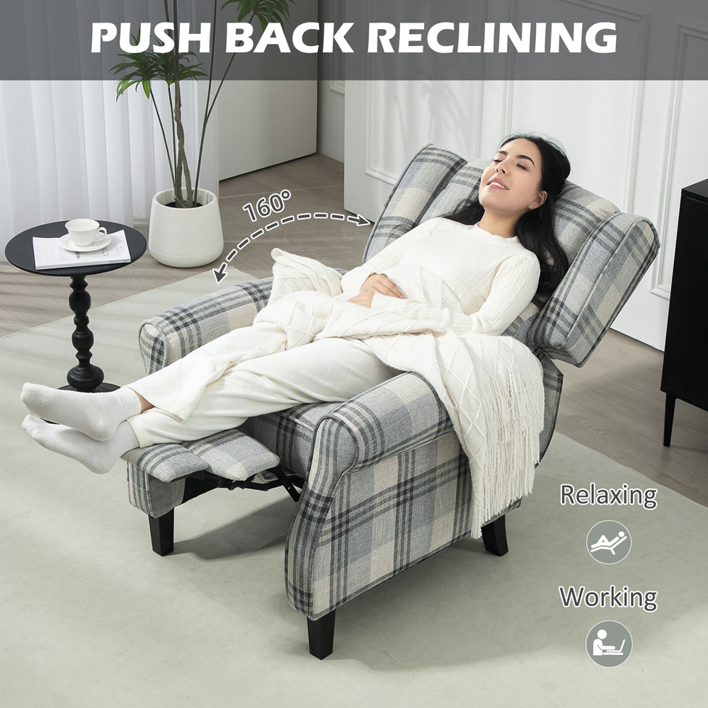 HOMCOM Grey Farmhouse Wingback Recliner Armchair with Footrest Image 5