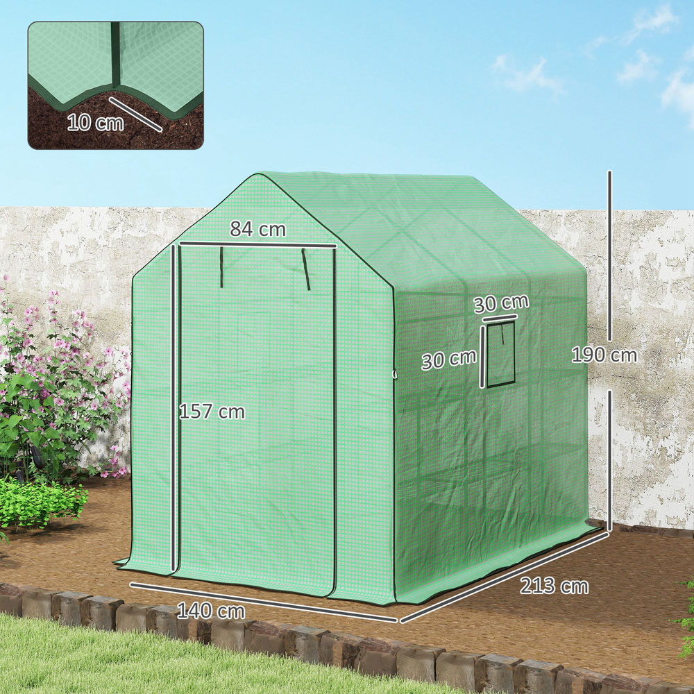 Outsunny Green Plastic 4.5 x 7ft Walk In Greenhouse Image 8